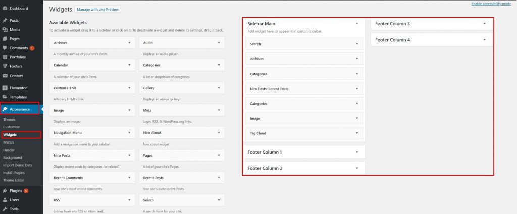 WordPress Dashboard | Appearance settings